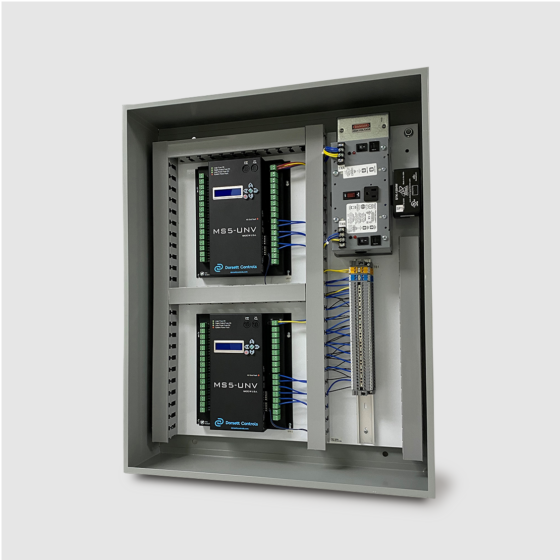 This is Dorsett Control's HVAC and control panel box with two Microscan 5 Universal Controllers